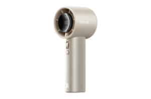 Beige handheld personal care device with a circular dryer head and control buttons on the handle; brand name 'Jisulife' visible on the head.