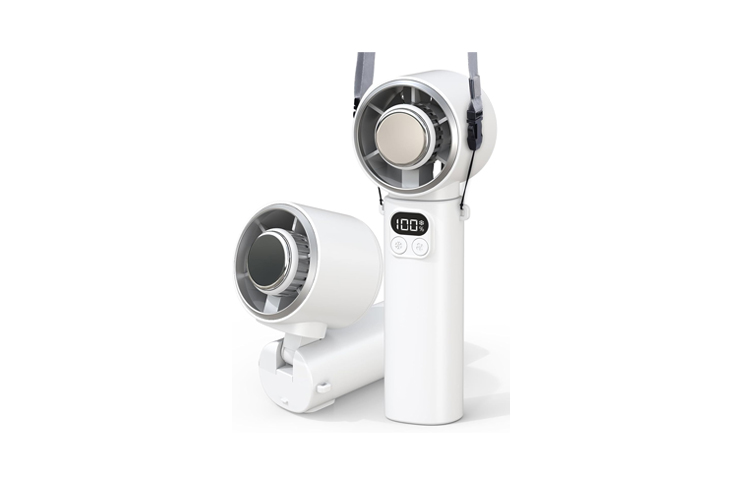 0_62432 - crasi White handheld facial skincare device with a circular treatment head and digital display, standing upright beside a detachable head accessory.