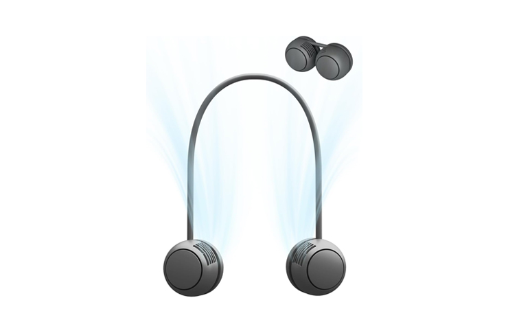 0_62547 - crasi U-shaped device with four circular pads at the ends, releasing a light blue mist or steam.